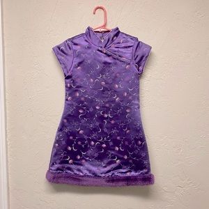 American Girl Purple Floral Satin Cheongsam Dress